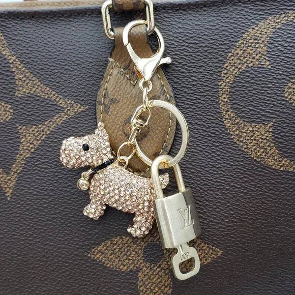 Authentic Louis Vuitton Lock & Key with Unbranded Puppy Charm, Keychain - Picture 2 of 13